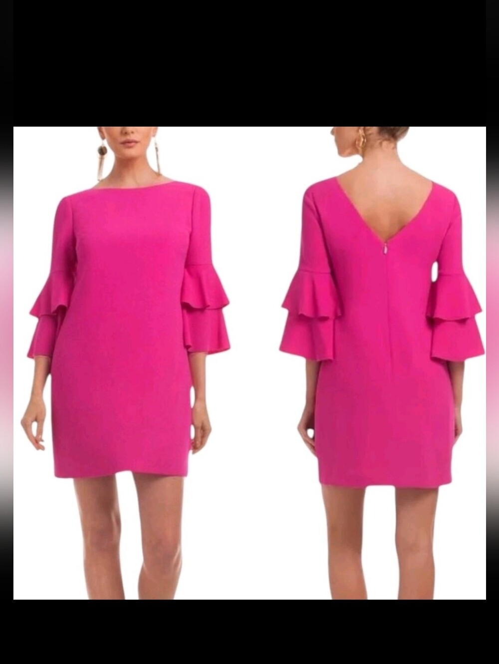 Trina Turk Fuchsia Leona Ruffle Sleeve V In Back Shift Dress 4